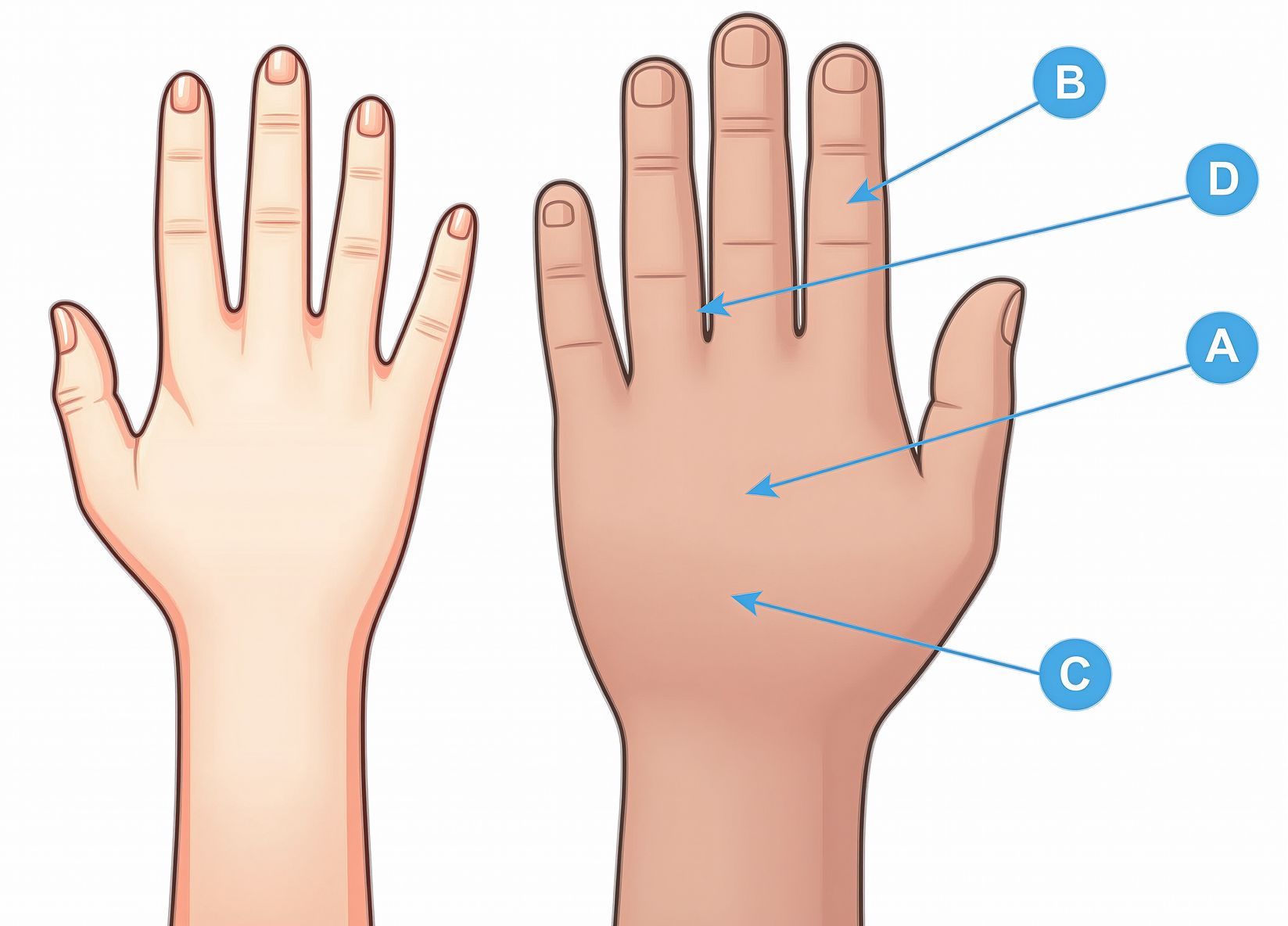 Figura 2: Se observa la mano de una persona normal (izquierda) y una de un paciente con acromegalia (derecha), agrandada y con los típicos dedos ensanchados. Figura 2: Se observa la mano de una persona normal (izquierda) y una de un paciente con acromegalia (derecha), agrandada y con los típicos dedos ensanchados.
