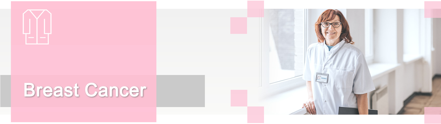 Banner breast cancer - female nurse smiles while at work Banner breast cancer - female nurse smiles while at work