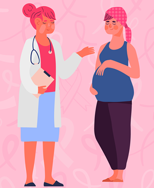 Illustration of female doctor talking to pregnant patient