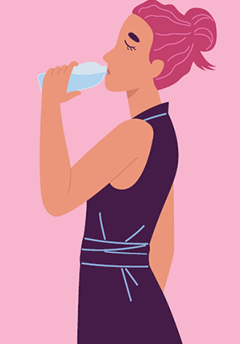 Illustration of woman drinking from a bottle
