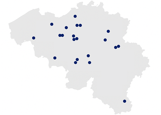 Map of Belgium with dots Map of Belgium with dots