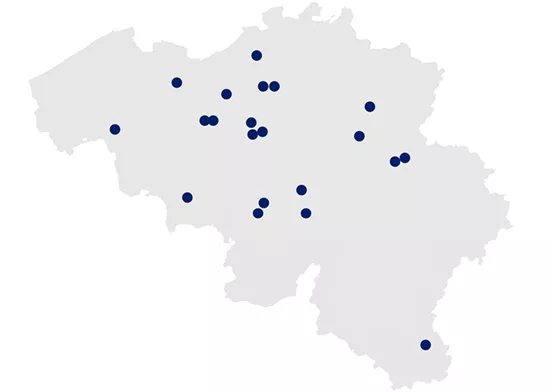 Map of Belgium with dots