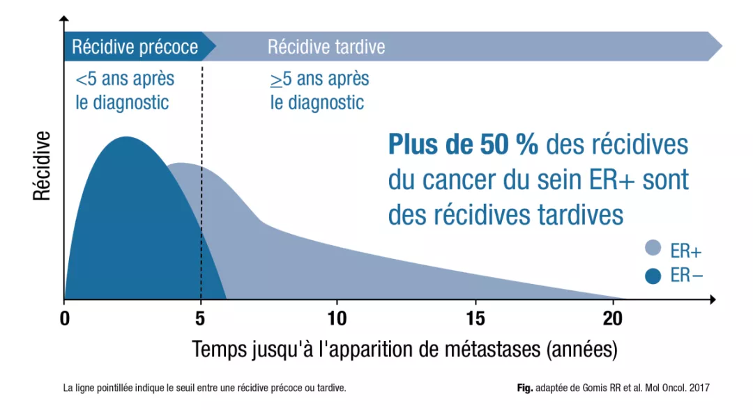 Apparition possible de métastases en cas de cancer du sein au fil du temps