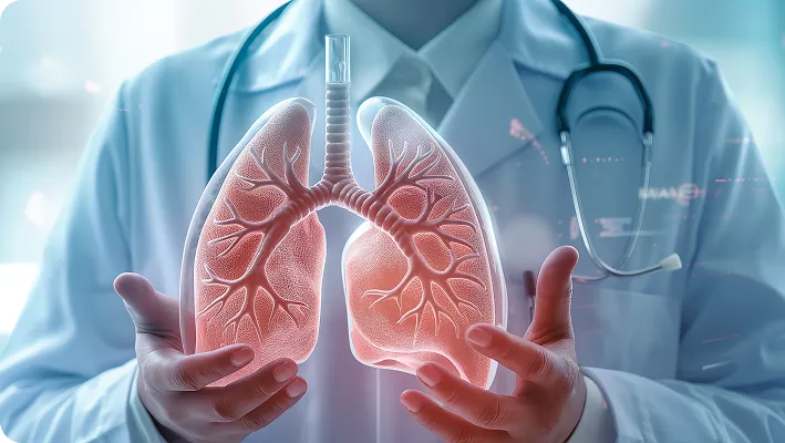 Médico sosteniendo una representación de pulmones saludables