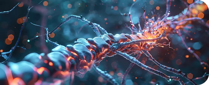 Neurona con sinapsis en colores