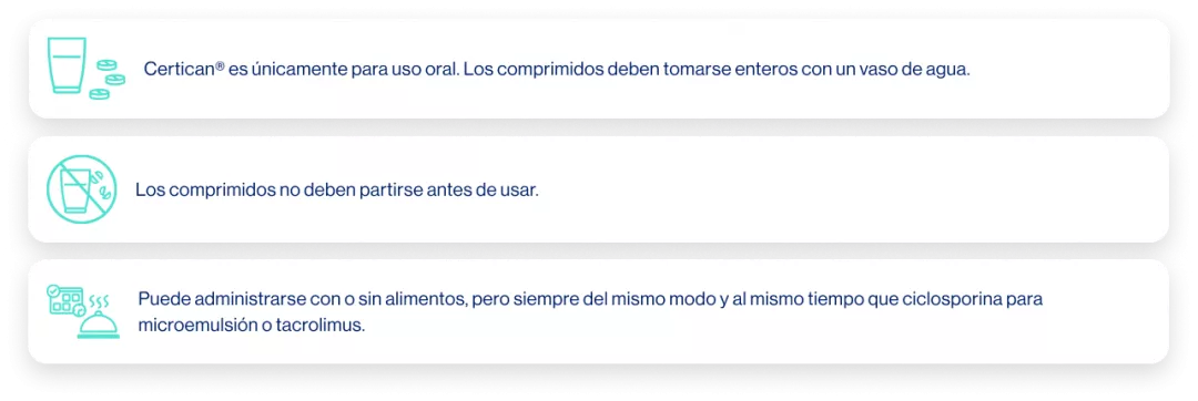 Modo de administración Certican