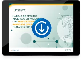 Guía de manejo de Efectos adversos en pacientes con Mastocitosis Sistémica avanzada tratados con Rydapt Material en forma de guía donde se revisan los principales efectos adversos (EAs) asociados al tratamiento con Rydapt, y se proporciona información sobre cómo evaluar y tratar estos EAs de acuerdo con las pautas incluidas en la ficha técnica de Rydapt. PDF  Descargar