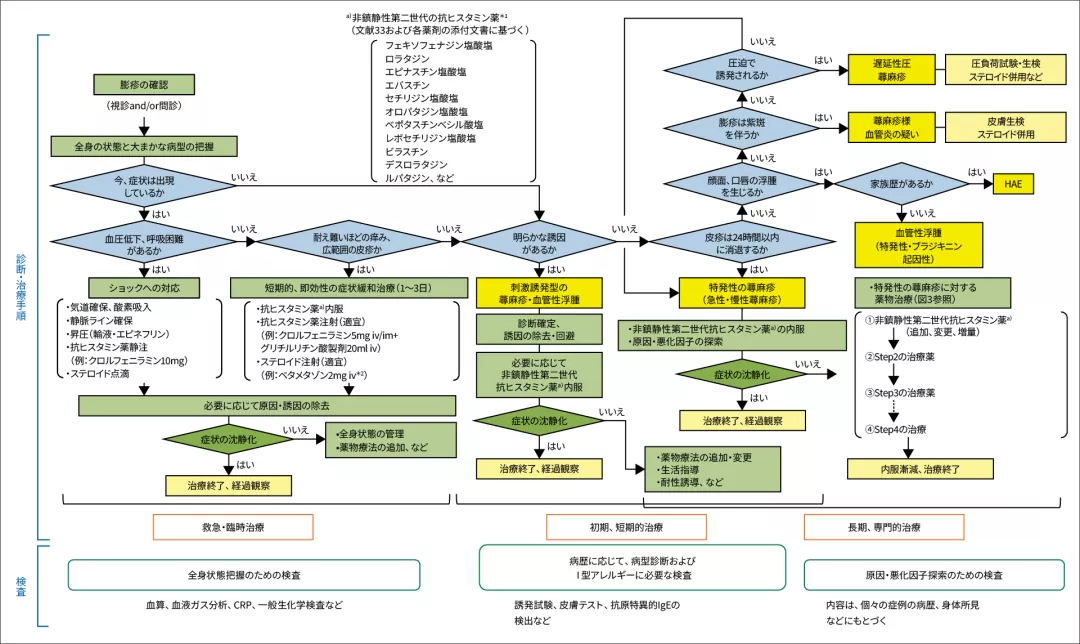 蕁麻疹の診断・治療手順の概要の図