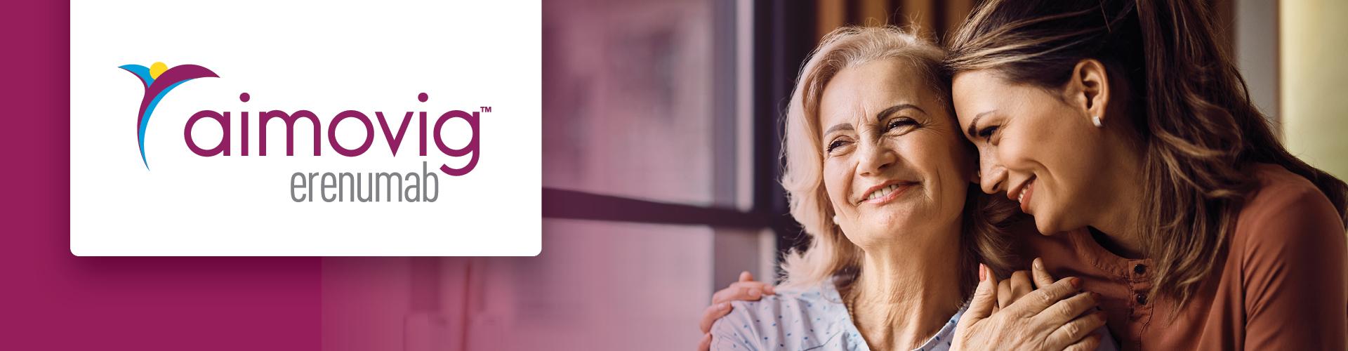 Aimovig banner Aimovig banner twee vrouwen omhelzen elkaar