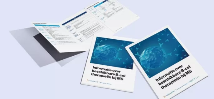 Scheurblok met informatie over B-cel therapie bij MS
