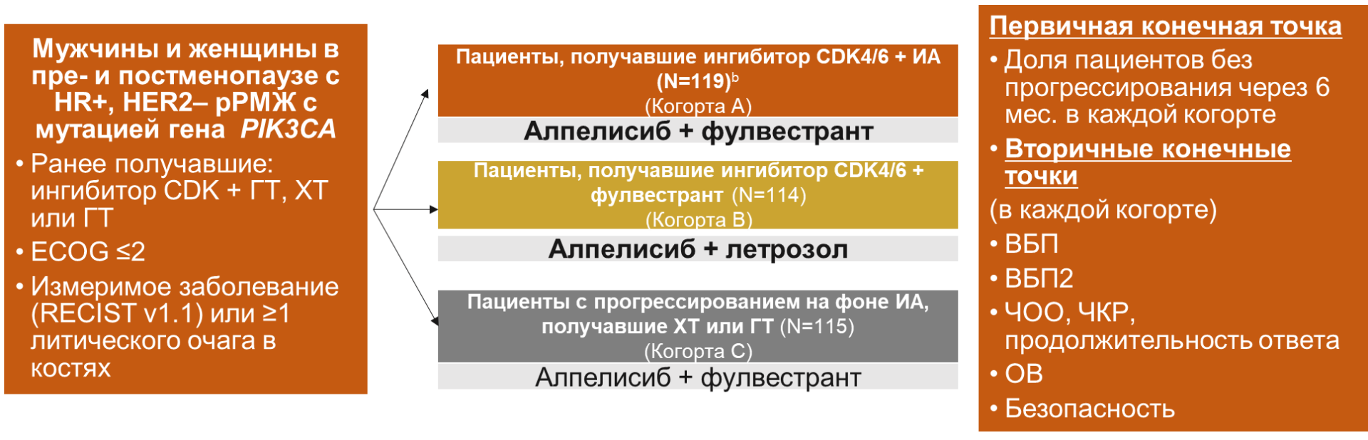 Исследование II фазы BYLieve: критерии включения, описание трёх когорт и конечные точки исследования Исследование II фазы BYLieve: критерии включения, описание трёх когорт и конечные точки исследования