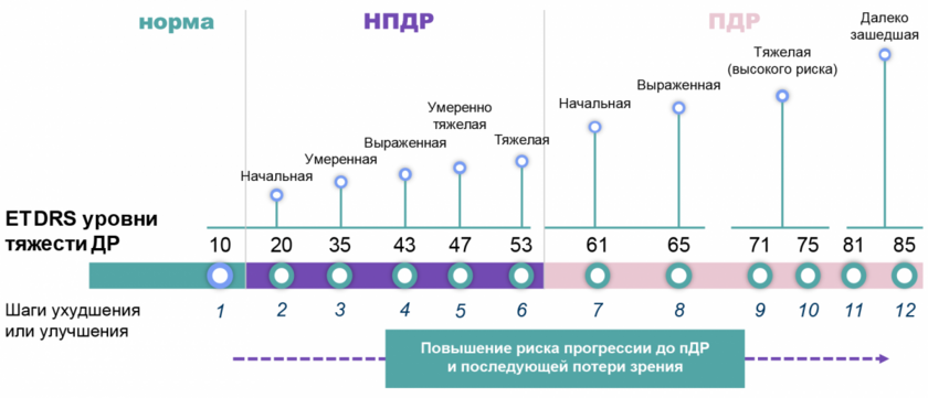 Определение степени тяжести ДР по классификации ETDRS Определение степени тяжести ДР по классификации ETDRS