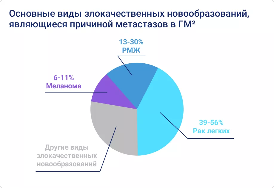 Основные виды злокачественных новообразований являщиеся причиной метастазов в ГМ