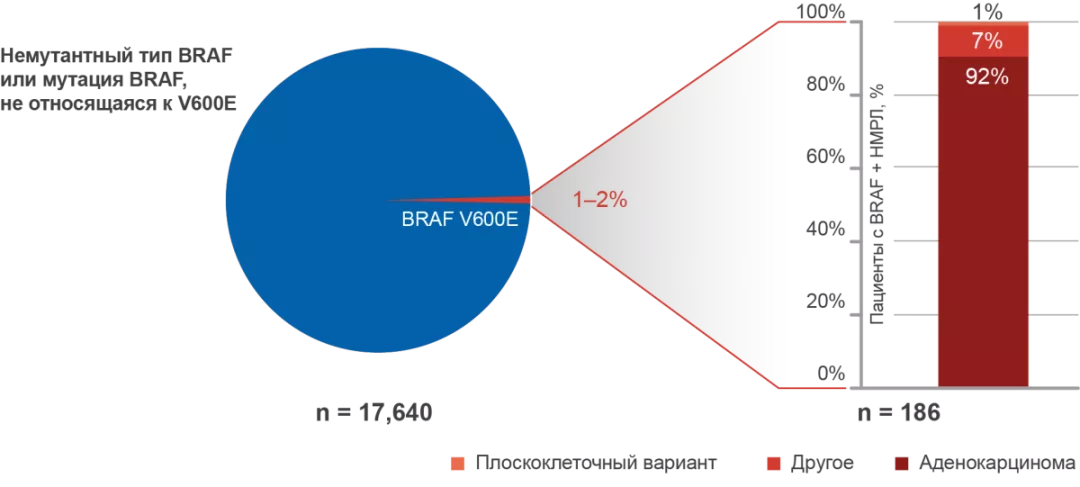 Частота выявления мутации в гене BRAF в зависимости от гистологического варианта НМРЛ