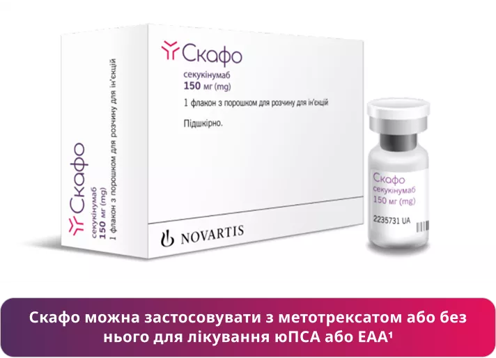 Скафо можна застосовувати з метотрексатом або без нього для лікування юПСА або ЕАА1