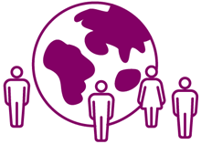 Icon of patients and a globe. Icon of patients and a globe.