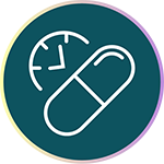 icon of a pill and a clock. icon of a pill and a clock.