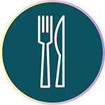 Icon of a knife and fork to represent healthy eating. Icon of a knife and fork to represent healthy eating.