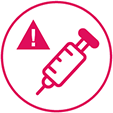 Icon of a syringe and an exclamation mark to represent Cosentyx overdose.