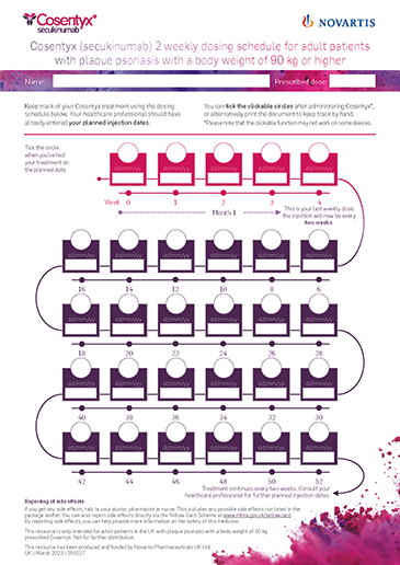 Preview image Cosentyx ≥90 kg adult psoriasis (PsO) dosing schedule.
