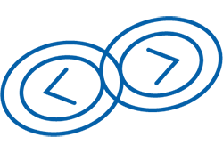 Icon of left and right facing arrows in circles representing stages 0-II melanoma. Icon of left and right facing arrows in circles representing stages 0-II melanoma.