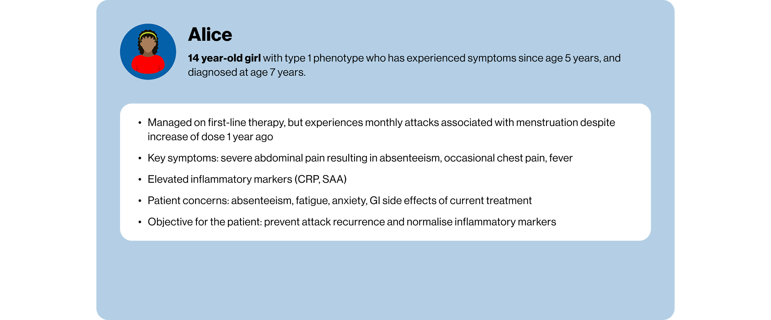 3 slides showing two patient profiles. One 14 year old girl and one 27 year old man.