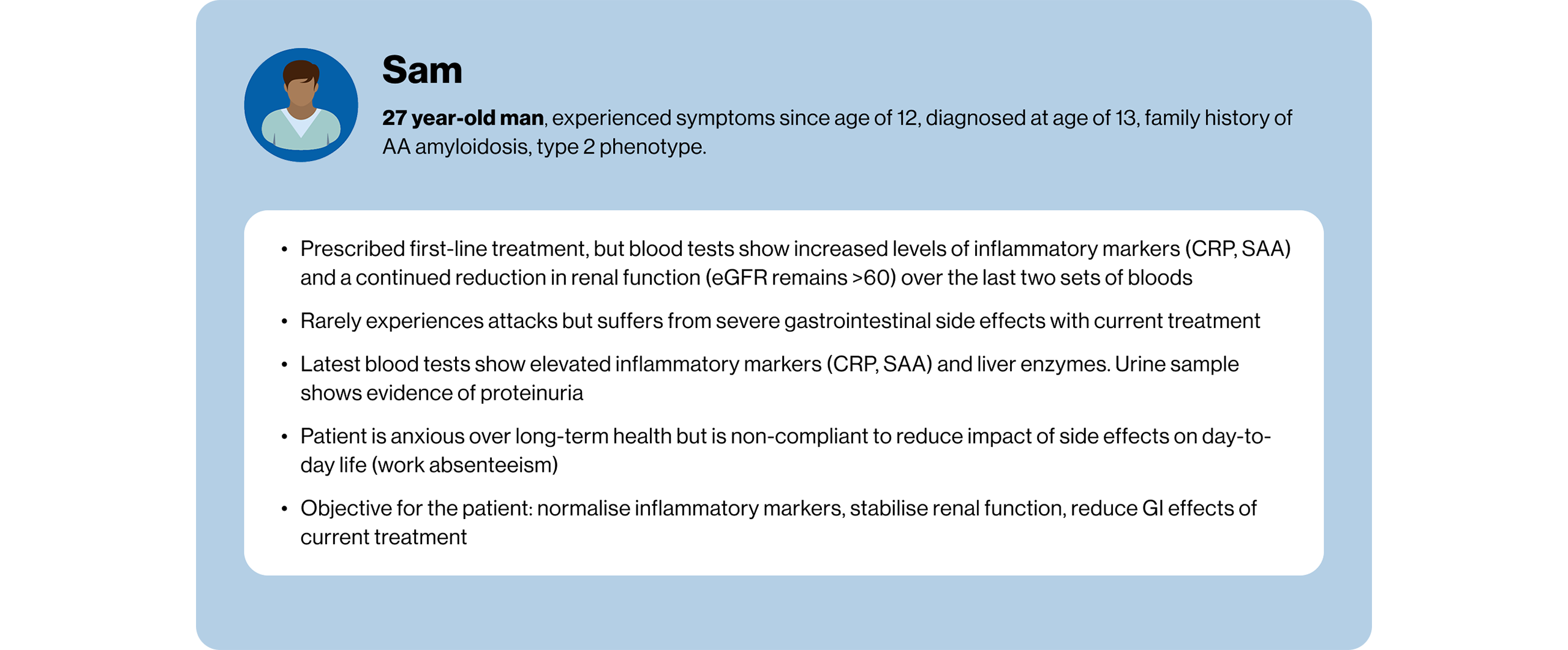 3 slides showing two patient profiles. One 14 year old girl and one 27 year old man.