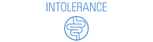 Image representing intolerance. Icon of the digestive system and text reading 'Intolerance'.