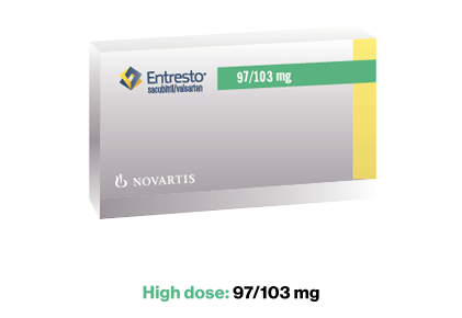 Image of a high-dose Entresto packet (97/103 mg). Image of a high-dose Entresto packet (97/103 mg).