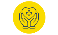 Icon of a heart with a pharmacy cross on it held in a pair of hands. Icon of a heart with a pharmacy cross on it held in a pair of hands.