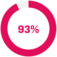 Pie chart with the figure 93%. Pie chart with the figure 93%.