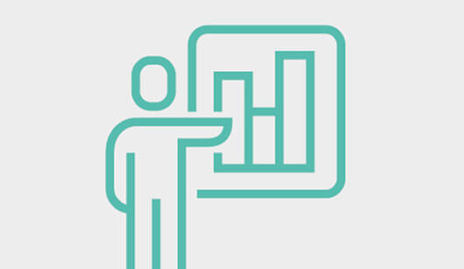 Icon of a figure looking at a graph. Icon of a figure looking at a graph.