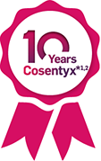 Rosette with the text '10 years Cosentyx*1,2'. Rosette with the text '10 years Cosentyx*1,2'.