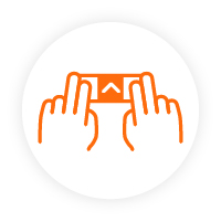 Icon of two hands touching a device.