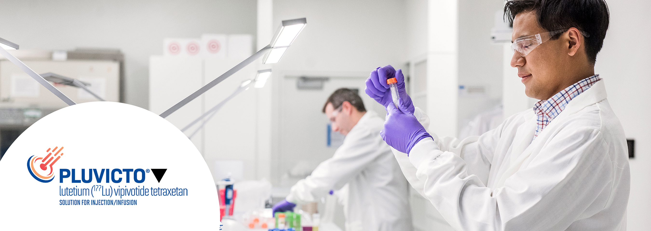 Hero banner. Pluvicto®▼ (lutetium Lu 177 vipivotide tetraxetan) logo.