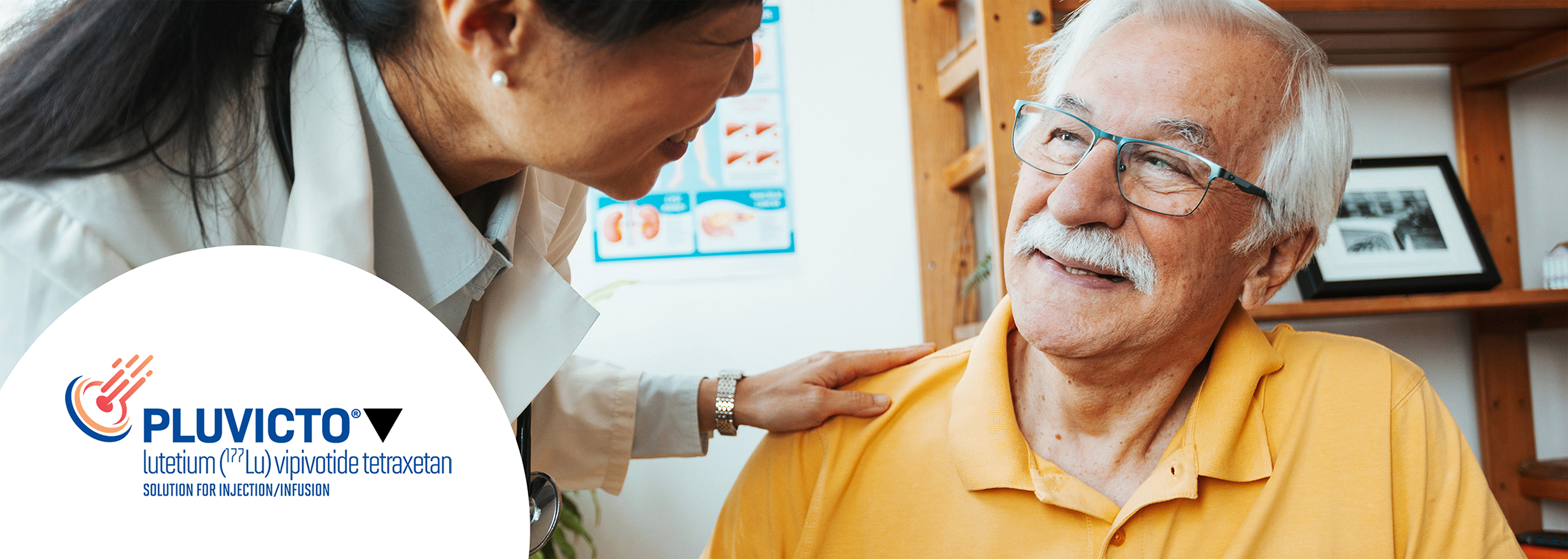 Hero banner. Pluvicto▼ (lutetium Lu 177 vipivotide tetraxetan) logo.