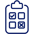 Icon of a clipboard with a tick and a cross.
