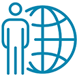 Icon of a person next to a globe.
