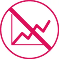 Icon of an upward trending graph with a cross through it.