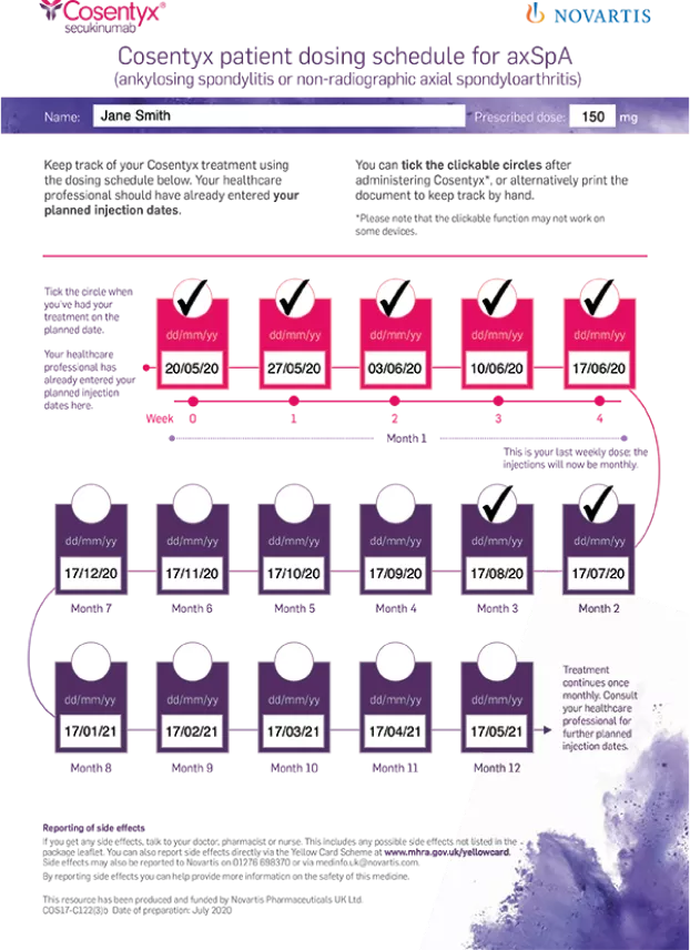 Preview image. Cosentyx Dosing Schedule example for axSpA.