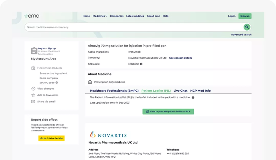 Preview image. GB Patient information leaflet (PIL) for Aimovig.