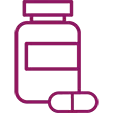 Icon of a medicine jar with a capsule by the side.