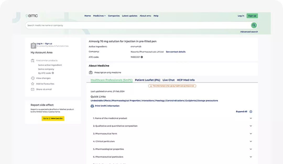 Preview image. GB Summary of product characteristics (SmPC) for Aimovig.