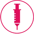Icon of a needle to represent vaccinations.