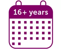 Calendar icon with the text 16 years+.v