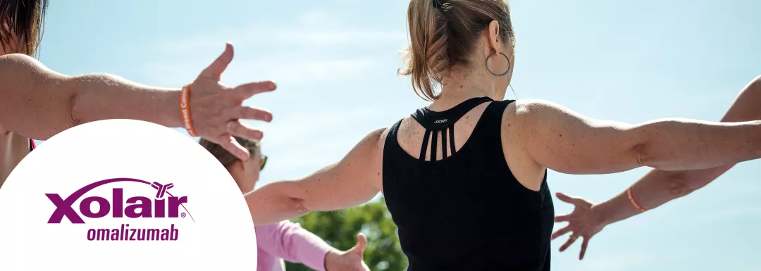 Hero banner. Xolair (omalizumab) logo.