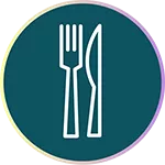Icon of a knife and fork to represent healthy eating.