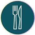 Icon of a knife and fork to represent healthy eating.