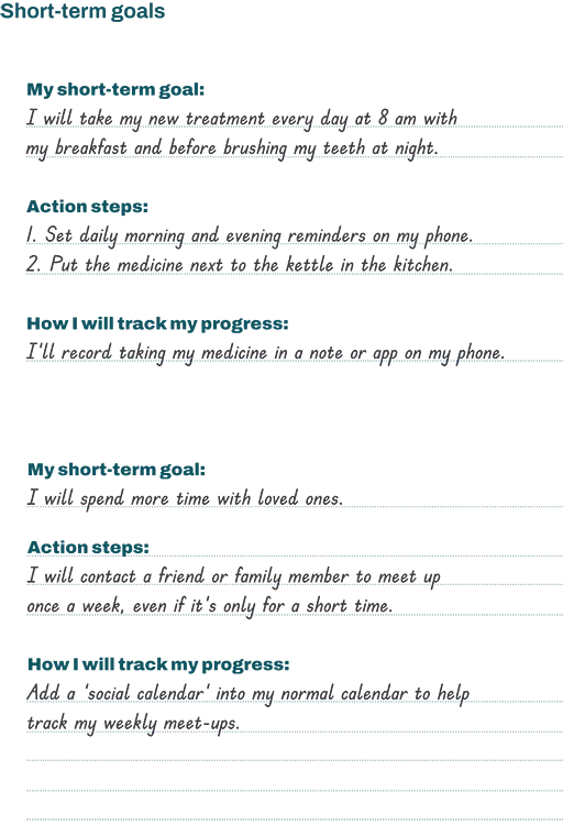 Short-term treatment goals examples.