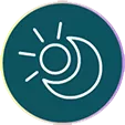 Icon of a sun and a moon to represent sleep.